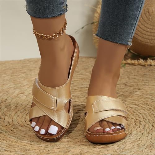 Women’s Comfortable Open Toe Crisscross Straps Slip on Wedge Sandals Orthopedic Comfor Arch Support Platform Sandals Heeled Hollow Casual Dressy Bunion Breathable One Pedal Sewing Solid Color Slippers2