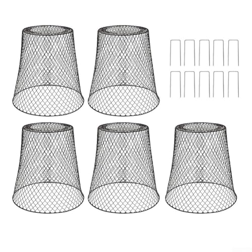 Cubiertas de hierro para plantas con estacas, juego de 5 piezas para protección al aire libre contra el clima y la intrusión animal (negro)