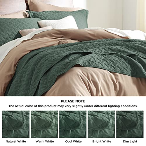 Image of Bedsure Quilts Queen Size - Lightweight Bedspreads Queen Size with Basket Weave Pattern, Soft Quilt Bedding Set, Dark Green Comforter Set Coverlet for All Seasons with 2 Pillow Shams (90 inch x 96 inch)