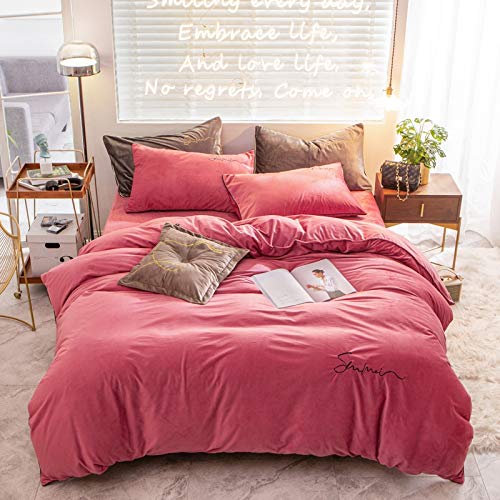 Ensemble de literie en tissu épais chaud TXQHD parure de lit flanelle rose 220x240