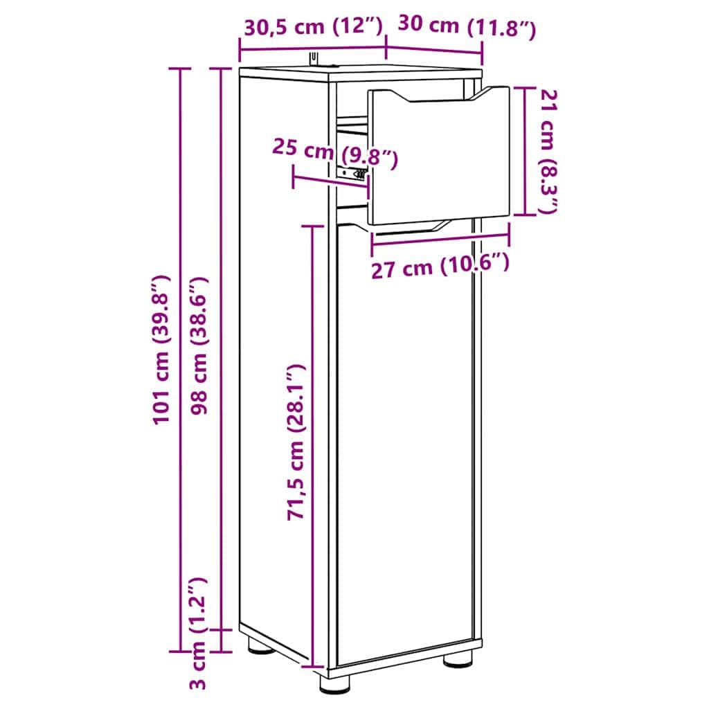 vidaXL Cabinet de Salle de Bain Bois Ancien 30,5 x 30 x 101 cm