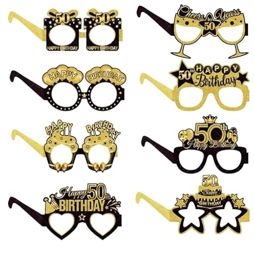 Zwenjuan Lentes de Sol de Papel de 50 Cumpleaños,8 Pcs Decoración de Gafas de Fiesta de Cumpleaños,Gafas Divertidas de Fiesta Negro y Dorado para Decoración,Fotos y Cabina Fotográfica | Ya disponible en tu tienda friki favorita! En mundofriki.es!