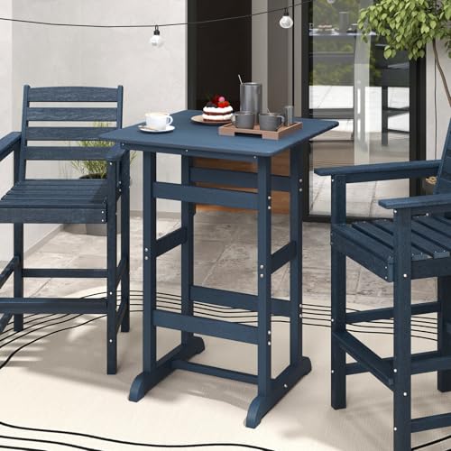 Image of Giantex 42 inch Height Outdoor Tall Bar Table, HDPE Square Pub Tables with Wood Grains, High Top, Cocktail Bistro Table for Adirondack Chairs, Patio, Garden, Poolside, Yard, Balcony, Navy