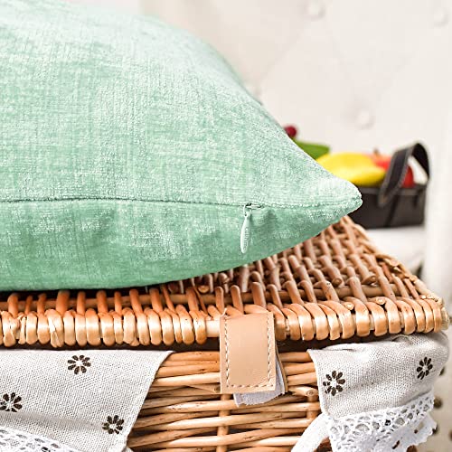 Image of CaliTime Pack of 2 Cozy Bolster Pillow Covers Cases for Couch Sofa Home Decoration Solid Dyed Soft Chenille 12 X 20 Inches Grayed Jade