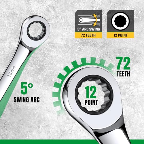 Image of SK Extra Long Ratcheting Wrench Set, Double Box End Wrench Set, 12-Piece, Metric, 8 mm to 19 mm, 72-Tooth, Premium CR-V Construction, with Rolling Pouch
