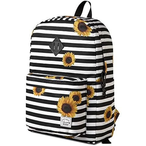VASCHY School Backpack, Lightweight Water Repellent Backpack Men School Bag Women Children Boy Leisure for Girl School High School Teenagers College Business Travel, Striped Sunflower Cover