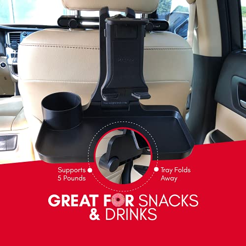 Macally-Car-Headrest-Tablet-Holder-with-Car-Food-Tray-for-Phones-and-Tablets-45-to-10-Wide-Adjustable-iPad-Car-Mount-with-Car-Table-and-Cupholder-iPad-Car-Holder-Back-Seat