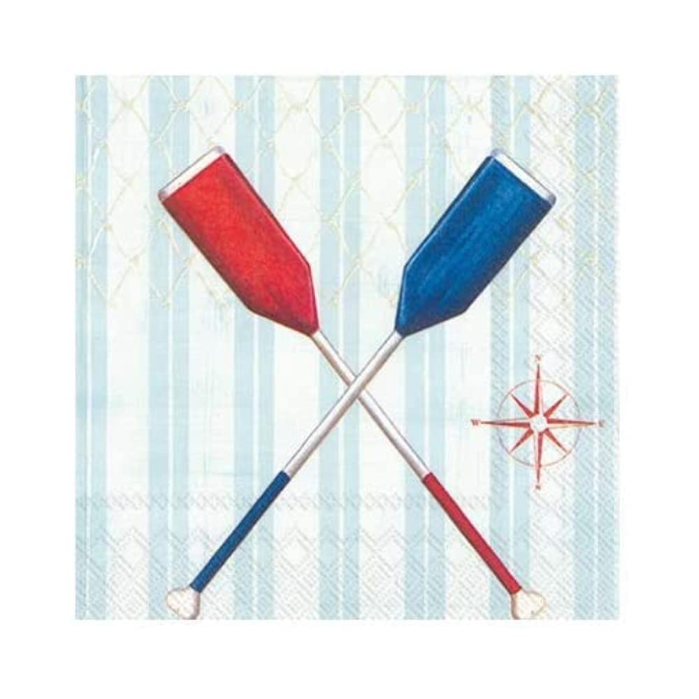 Scout & Company Paddle Oars Nautical Cocktail Napkins - Designer Cocktail Napkins 3-ply, 40 count - For Barware, Beverage Serviettes and Cocktail Party