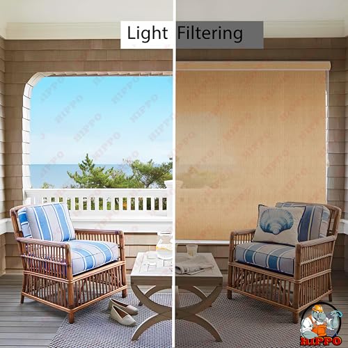 Image of HIPPO 180 GSM HDPE Outdoor Balcony Roller Blind, UV & Dust Protection Corded Roll Up and Down Light Filtering Blinds for Garden (Sand, 3FTX9FT)