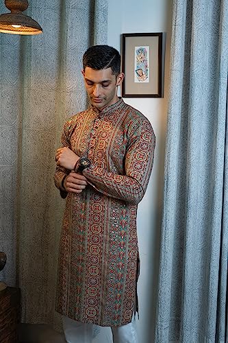 SHASAK Men's The Muslin Foil Print Long Kurta (S-10XL)2