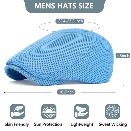 Image of meioro Men's Mesh Flat Cap Summer Breathable Newsboy Hats Beret Ivy Cap Gatsby Irish Cabbie Driving Hat Full Head Wrap