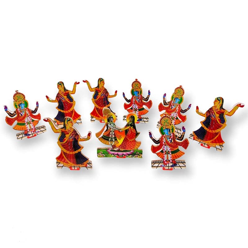 FIRMUS Wooden MDF Krishna with Radha Raas Set/Gopi Raasleela for Janmashtami Festivals Decoration (Multicolor) (4 Inch)