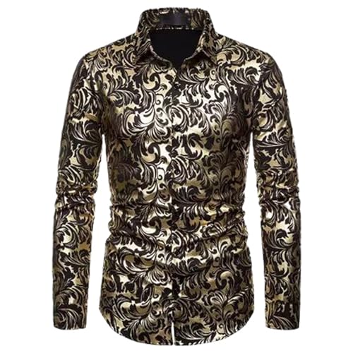 Chemise boutonnée homme cachemire doré ajustée WOLONG tenue habillée banquet