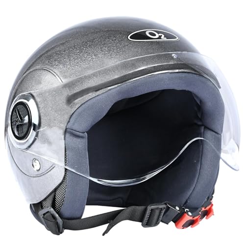 Image of O2 Open Face / Half face Helmet Unisex for Bike Women Men ISI Certified with Clear Visor Smooth Finish Lightweight & Compact (S. Black, 580mm Medium)