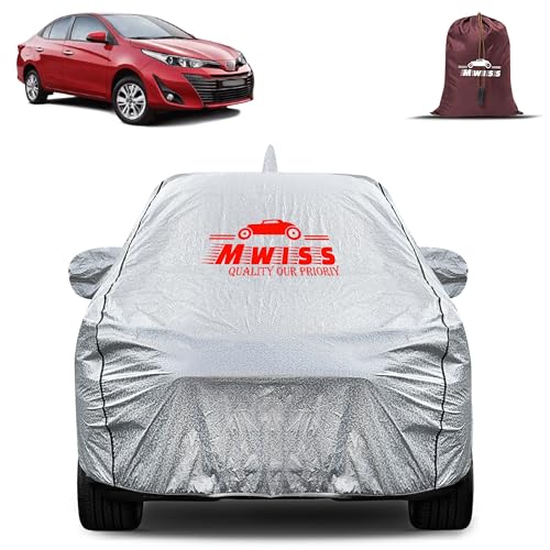 Image of Waterproof Car Body Cover for Toyota Yaris | Mirror & Antenna Pocket Anti-Scratch with Soft Cotton Inner Lining Triple Stitched Protection| Heat Resistant | Rain Protection (Silver)