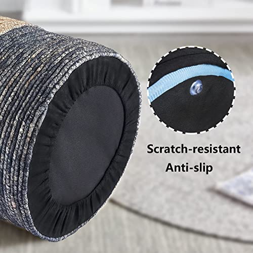 Wimarsbon Natural Seagrass Foot Stool, Hand Weaving Round Ottoman, Poof Pouffe Accent Chair, For Living Room, Bedroom, Nursery, Kidsroom, Patio, Gym, Outdoor Seat - Natural & Blue #TOP5