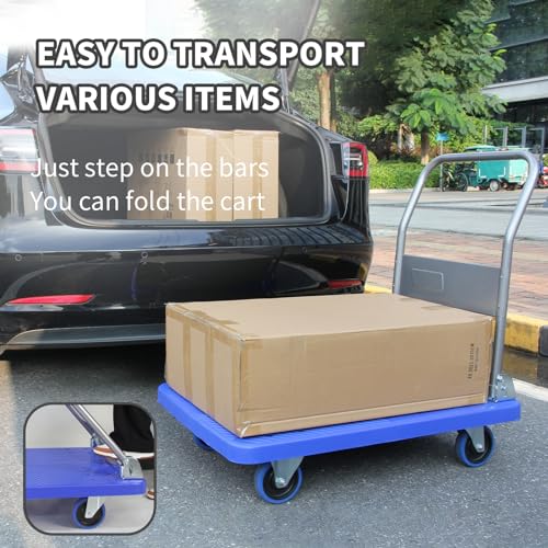 Folding Platform Truck Push Cart Pull Heavy Duty Flatbed Cart (35.23 * 23.42in) Load 880lbs Handtruck - Image 3