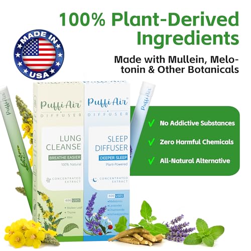 Image of Herbal Diffuser Duo, Lung Cleanse and Sleep Diffuser with Extracts of Mullein and Melatonin, 100% Natural Swap, Day & Night Duo, 4 Sticks, 600 Uses Each=