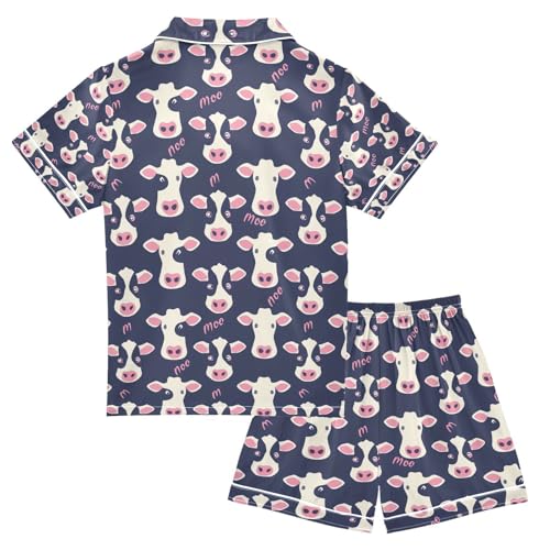 senya Cow Head A Satin Summer Pajama Sets Silk Short Sleeve Button Down Sleepwear2