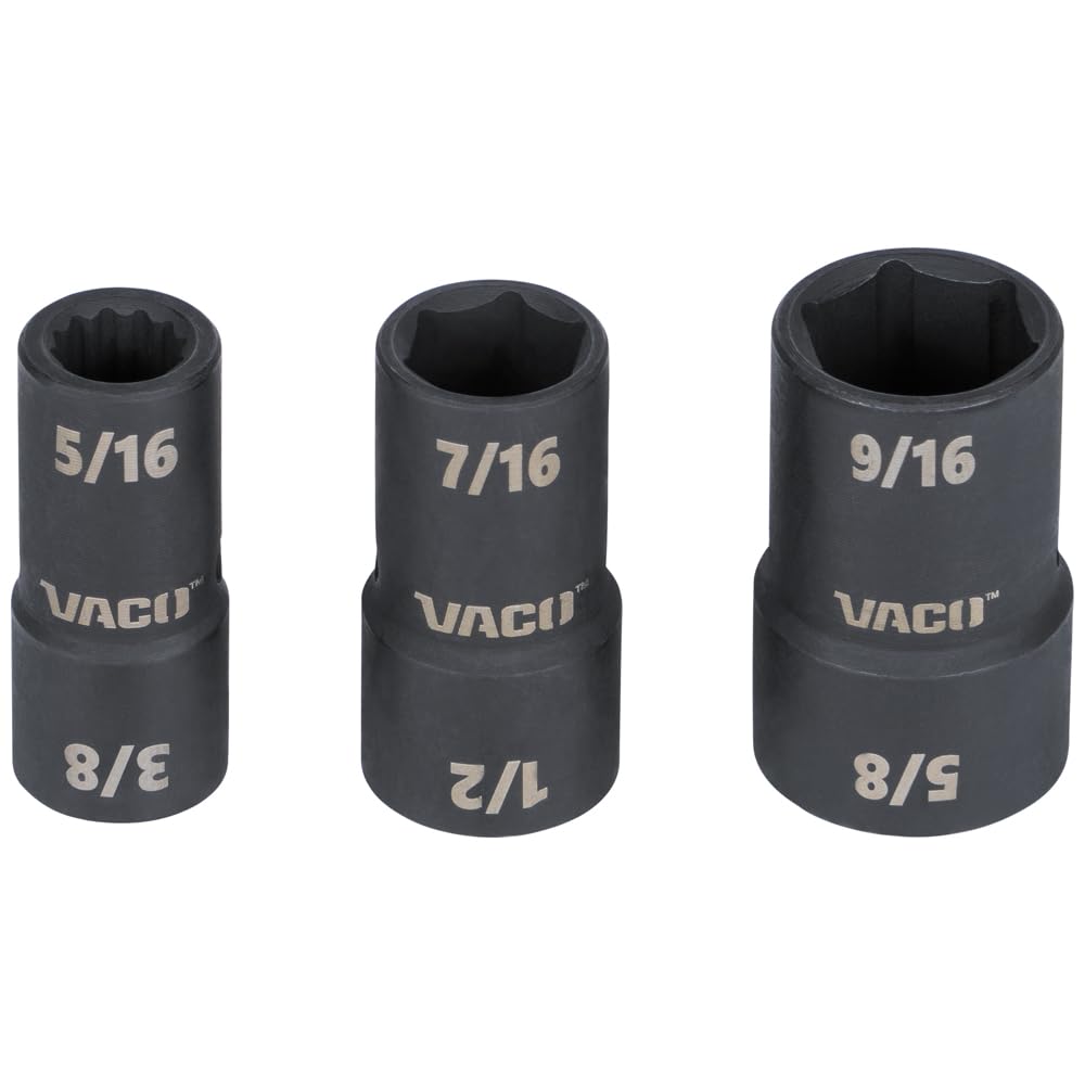 VACO VAC4102 10-częściowy zestaw nasadek udarowych 2 w 1, z etui, adapterami, grzechotką, 6 gniazd, 12 SAE i rozmiary metryczne do napędu 1/4 cala