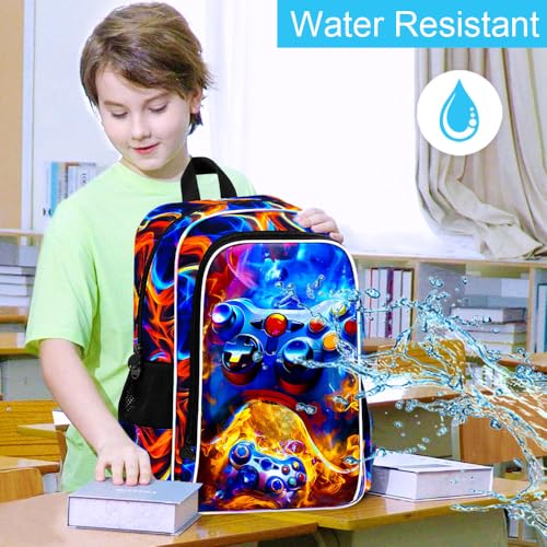 Image of 17 inch Gamer Backpack for Boy, 3Pcs Fire Bookbag for Elementary Preschool Kindergarten, Kids School Backpacks with Lunch Box (Red)
