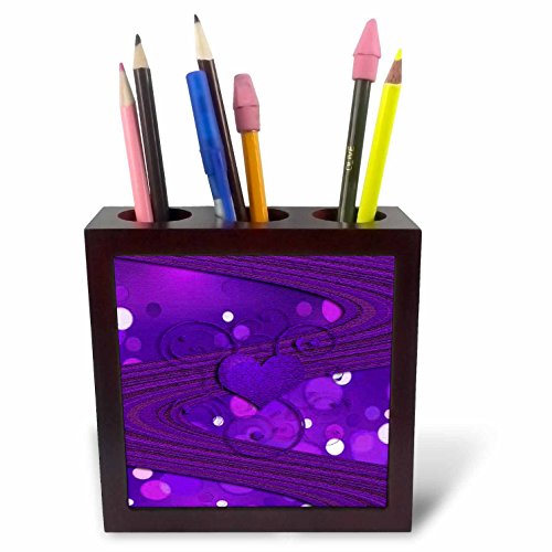 3dRose ph_40417_1 Purple Heart and Dots-Tile Pen Holder, 5-Inch