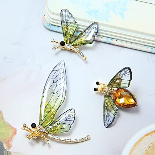 Image of Set of 3 Insect Themed Woman Man Brooch Pin,Crystal Rhinestones Bee Butterfly Dragonfly Brooch Pin Breastpin Jewelry Accessories for Clothes Suit Collar Dress Scarf Decoration Gift