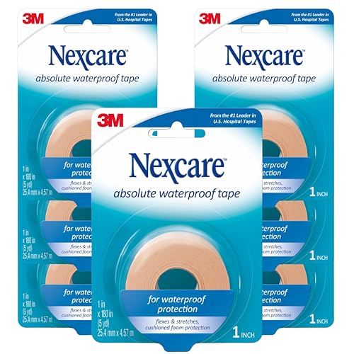 Nexcare Absolute Waterproof Tape 1 Inch x 5 Yards (Pack of 7 Rolls) – Latex-Free Breathable Medical Tape for First Aid, Flexible Foam Adhesive Bandage Tape for Wound Care, Sports & Active Use
