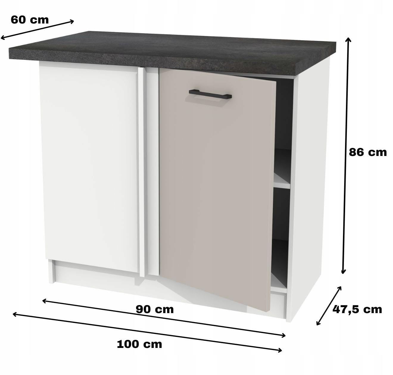 Blinder Eckschrank mit Arbeitsplatte – Universell montierbar - robuste Möbelplatte 16 mm - inklusive strapazierfähiger Arbeitsplatte - funktionale Lösung für Küchen