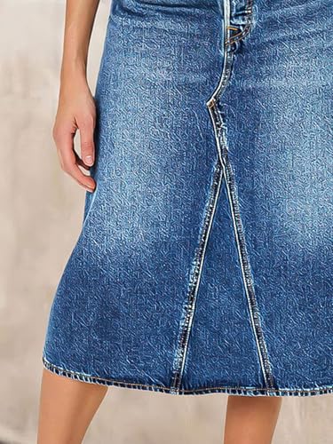Flamingals High Waist Vintage A-Line Denim Skirt Midi Button Front Casual Jean Skirts2