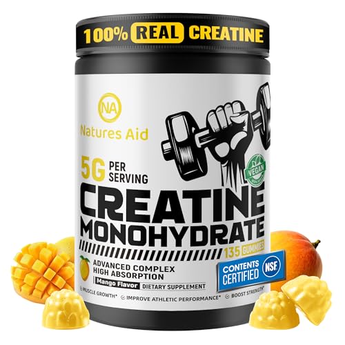 Creatine Monohydrate Gummies – Pre-Workout Energy & Muscle Growth Support for Men & Women | Mango Electrolyte Gummies (135 Count)