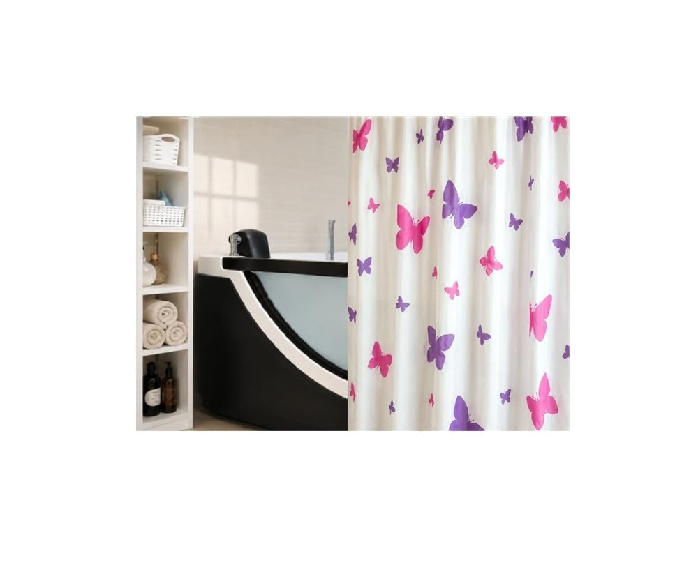Spirella Fly Purple Textile Polyester Shower Curtain, 180 x 200 cm, White/Purple/Lila/Fuschia