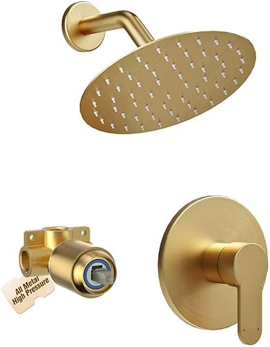 Juego de grifo de ducha con válvula, juego completo de grifos de ducha (válvula incluida) con cabezal de ducha Rian de alta presión de 6 pulgadas,