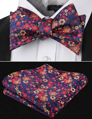 Image of Alizeal Mens 2pcs Floral Self-tied Bow Tie Pocket Square Set