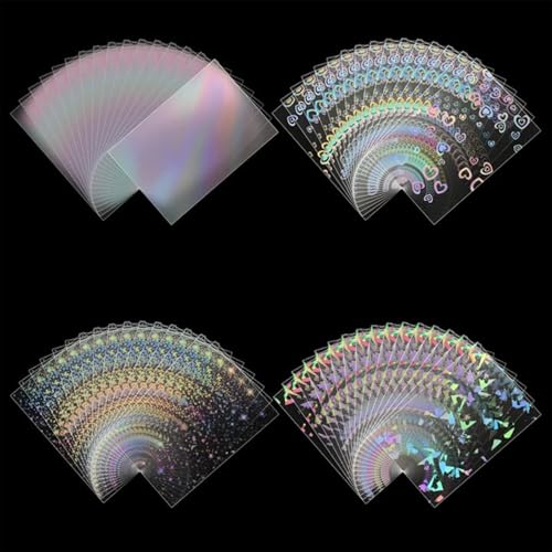 200pcs Holographic Card Sleeves 66x91mm Cute Photocard Sleeves Laser Flashing Trading Card Sleeve for MTG TCG Baseball Football Game Cards Collectors Heavy Duty 4 Mil Protector PP 4 Designs