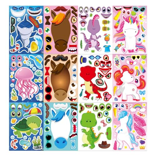 Image of 24 Sheets Make a Face Stickers for Kids Toddlers, Make Your Own Animal Mix and Match Sticker Sheets with Sea Animals Horses Dinosaurs Unicorns for Kids Crafts Party Favors Goodie Bags Stuffers