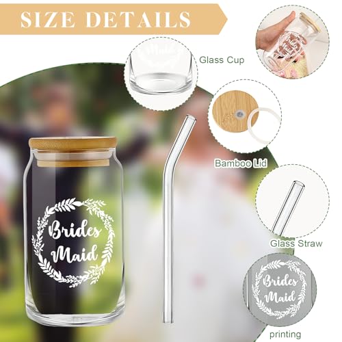 Bridesmaid Proposal Gifts Set 2 - Will You Be My Bridesmaid Kit with Elegant Box Jewelry Box Glass Cup Invited Cards Knotted Bracelets Sunglasses Scrunchies Raffia Grass (Green, 18Pcs)3