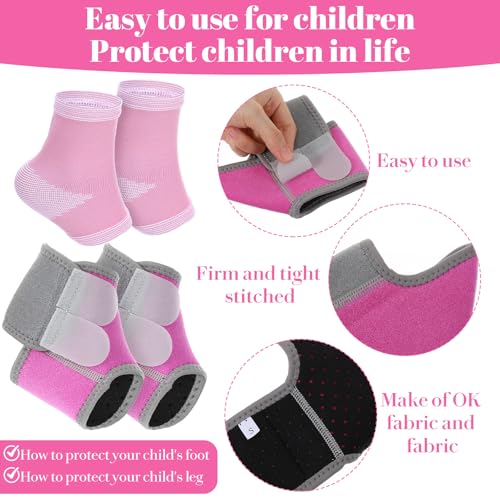 Image of 2Pairs Kids Ankle Brace with Adjustable Compression Sleeve and Knitted Sock | Ankles Wraps Support for Injury Prevention, Kids Ankles Brace for Sports (Pink, Size 27-32)