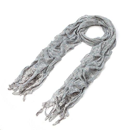TrendsBlue Elegant Pure Cotton Lace Floral Scarf2