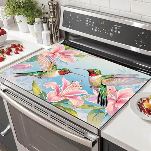 Image of HOMETITUTE Sping Stove Top Covers for Electric Stove 28x20 Inches Heat Resistant Hummingbird Glass Cooktop Protector Pad Decorative Stovetop Cover Dish Drying Mats for Kitchen Coffee Bar Decor
