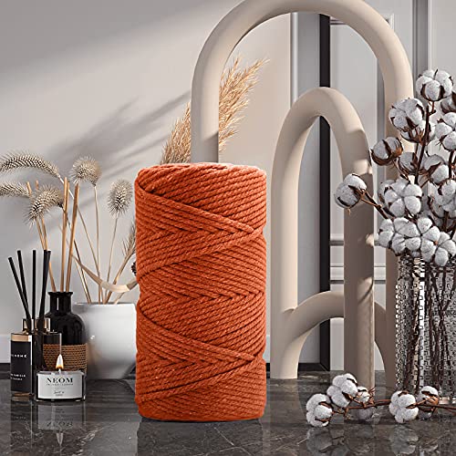 Image of ZUEXT Macrame Cord, Orange, 5mm x 109yds Cotton String Macrame Yarn | 100% Natural Handmade, 4 Strands Twisted Cotton Rope, For Wall Hanging Plant Hangers Gift Wrapping Tapestry DIY Crafts, 100m