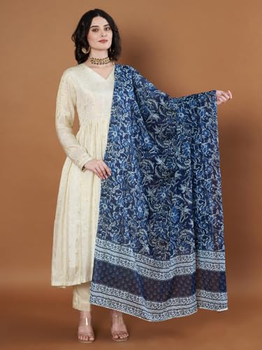 Image of Women's Cotton Blend Floral Print Dupatta with 2.20 Meters | Women's cotton printed dupatta with tassels