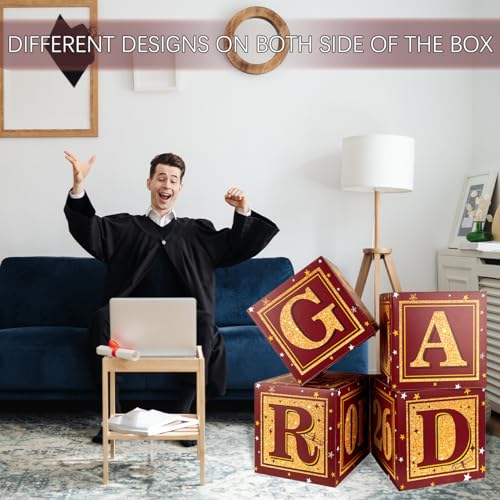 Image of Maroon and Gold Graduation Boxs Class of 2026 Graduation Party Decorations for Table Centerpieces Sets Balloon Boxes with inchGRAD inch and inchCLASS OF 2026 inch Letters Box