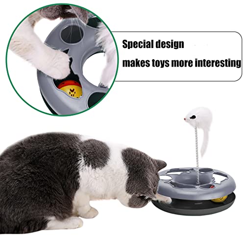 Image of Pawzone Cat Toys Set, Interactive Kitten Toys Roller Tracks with Catnip, Spring Pet Toy with Exercise Balls Teaser Mouse (Soft Grey)