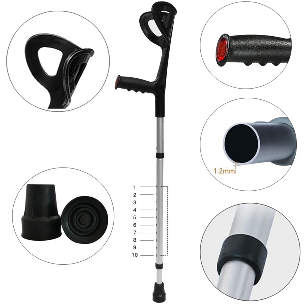 Stampelle pieghevoli regolabili per avambraccio per adulti Stampelle in alluminio leggero per altezza 140 190 cm Polsini aperti Colore: 1 unità