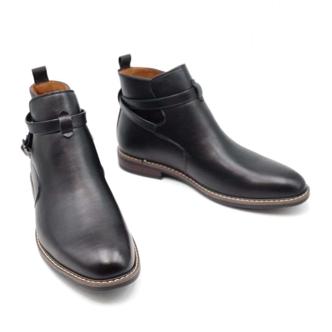 Finishing & Sewing Botines Chelsea para hombre de piel marrón con correa de hebilla