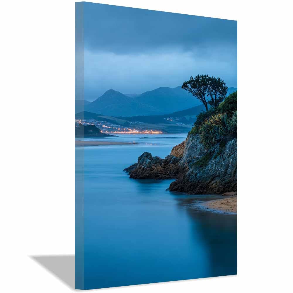 HOQIU Landscape wall art Blue Coastsal Mountain Views canvas art, art print, house decor, bedroom wall decor above bed, prints for living room.(Multicolor)-30x40cm Framed