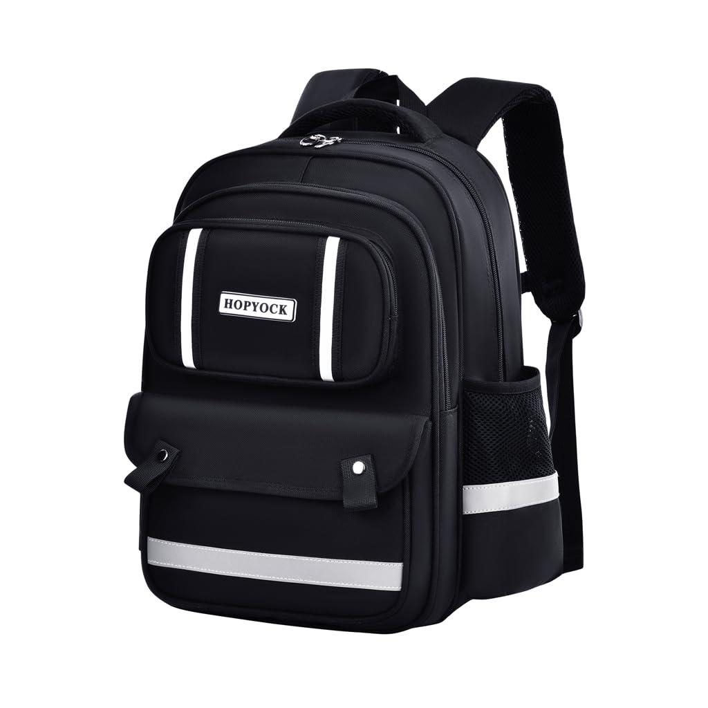 HOPYOCK Kids Backpack for Boys Girls Ages 4-12, Lightweight Durable Kindergarten & Elementary School Bookbag with Reflective Design & Multiple Pockets