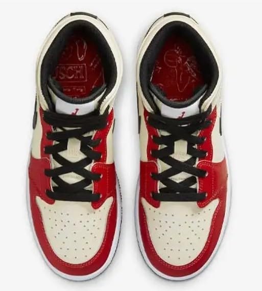 Jordan Big Kid's Air 1 Mid Muslin/Chili Red-Black-White - 63