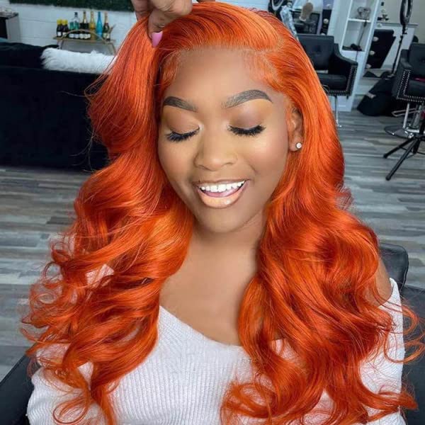 Amazon.com : YMSGIRL Fire Orange Lace Front Wig Human Hair  display picture 3